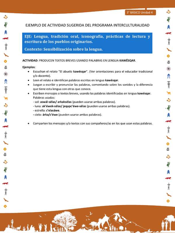 Producen textos breves usando palabras en lengua kawésqar