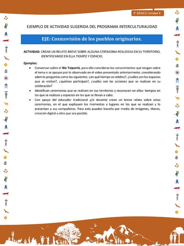 Crean un relato breve sobre alguna ceremonia realizada en su territorio, identificando en ella tiempo y espacio