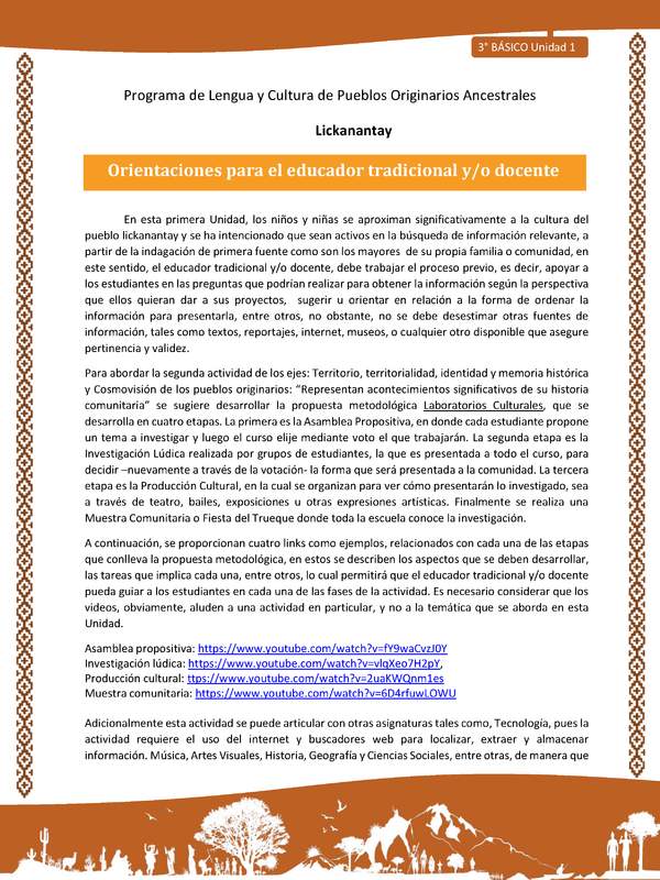Orientaciones para el educador tradicional y/o docente