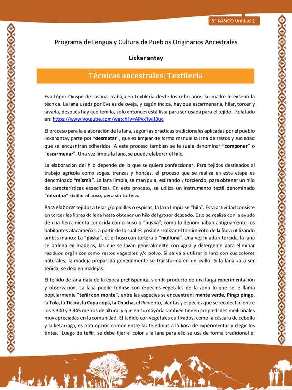 Técnicas ancestrales: Textilería