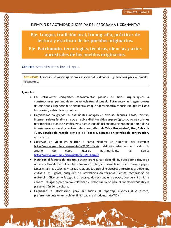 : Elaboran un reportaje sobre espacios culturalmente significativos para el pueblo lickanantay