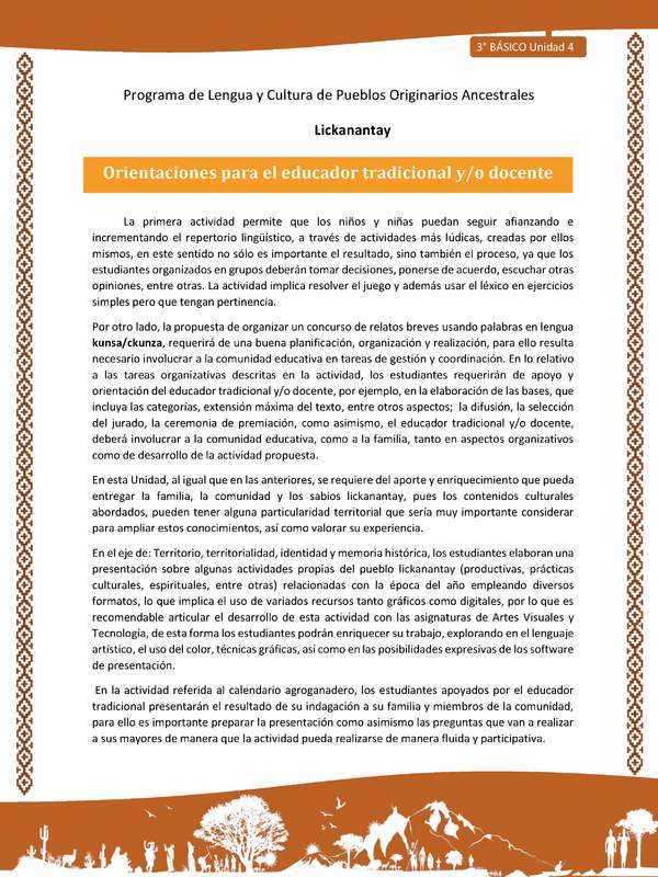 Orientaciones para el educador tradicional y/o docente
