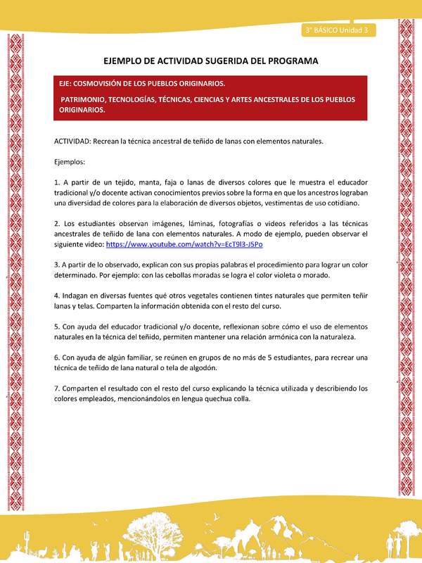 04-Actividad Sugerida LC03 COL-U03-OA10;OA15-Recrean la técnica ancestral de teñido de lanas con elementos naturales.