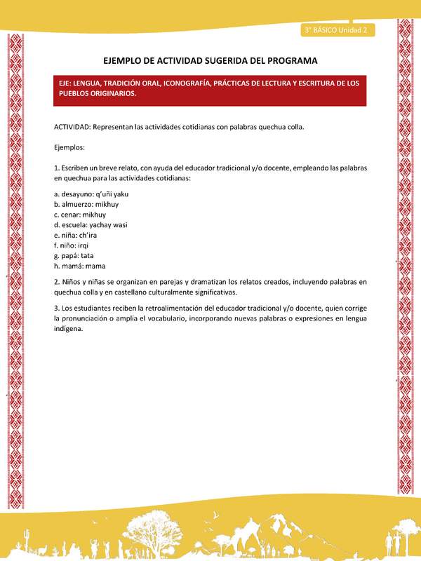 02-Actividad Sugerida LC03 COL-U02-LS02-Representan las actividades cotidianas con palabras quechua colla.