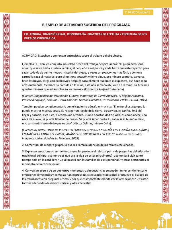 01-Actividad Sugerida LC03 COL-U01-LS01-Escuchan y comentan entrevistas sobre el trabajo del pirquinero.
