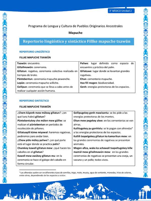 Repertorio lingüístico y sintáctico Fillke mapuche txawün