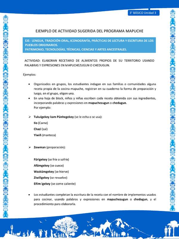 Elaboran recetario de alimentos propios de su territorio usando palabras y expresiones en mapuchezugun o chedugun