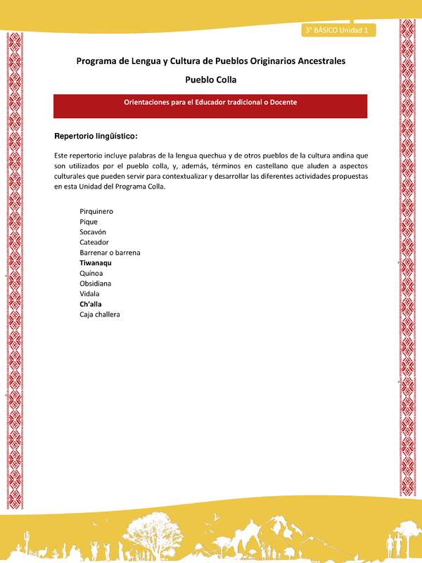 Orientaciones al docente - LC03 - Colla - U1 - Repertorio lingüístico
