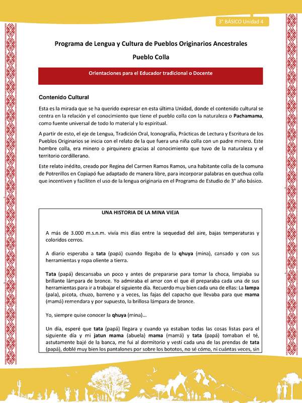 Orientaciones al docente - LC03 - Colla - U04 - Contenido Cultural
