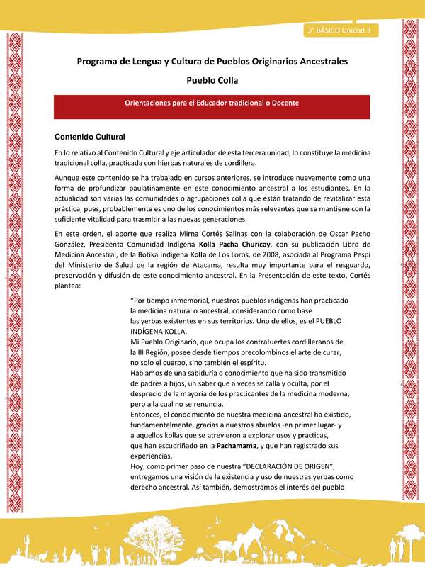 Orientaciones al docente - LC03 - Colla - U03 - Contenido Cultural