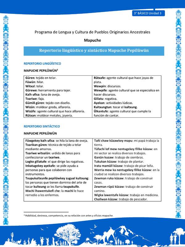 Repertorio lingüístico y sintáctico Mapuche Pepilüwün