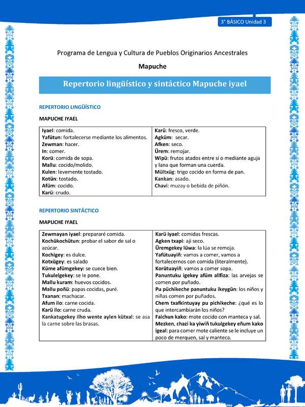 Repertorio lingüístico y sintáctico Mapuche iyael