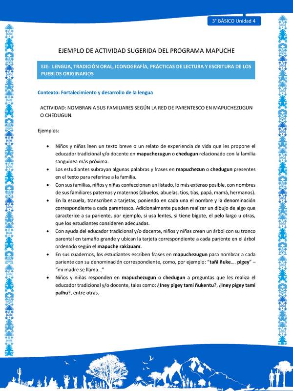 Nombran a sus familiares según la red de parentesco en mapuchezugun o chedugun