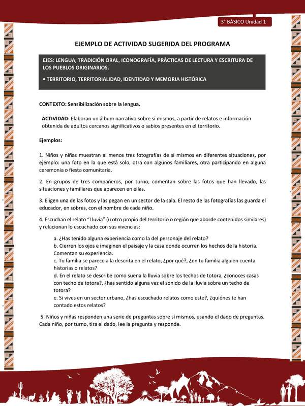 01-Actividad Sugerida LC03 DIA-U01-LS01;OA07-Elaboran un álbum narrativo sobre sí mismos, a partir de relatos e información obtenida de adultos cercanos significativos o sabios presentes en el territorio.