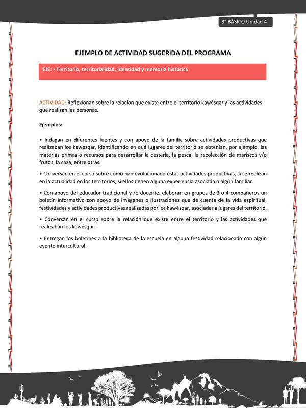 06-Actividad sugerida: LC03-KAW-U04-OA06-Reflexionan sobre la relación que existe entre el territorio kawésqar y las actividades que realizan las personas.