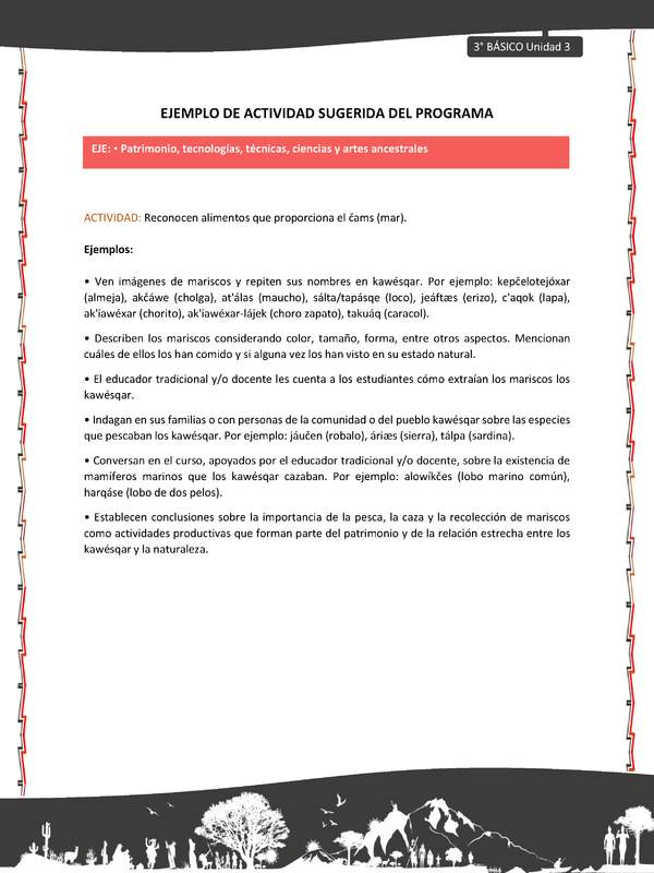 07-Actividad sugerida: LC03-KAW-U03-OA15-Reconocen alimentos que proporciona el čams (mar).