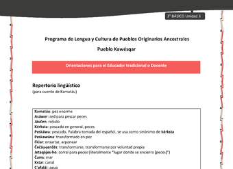 01-Orientaciones al docente - LC03 - Kawésqar - U3 - Repertorio lingüístico (para cuento de Kamatáu)