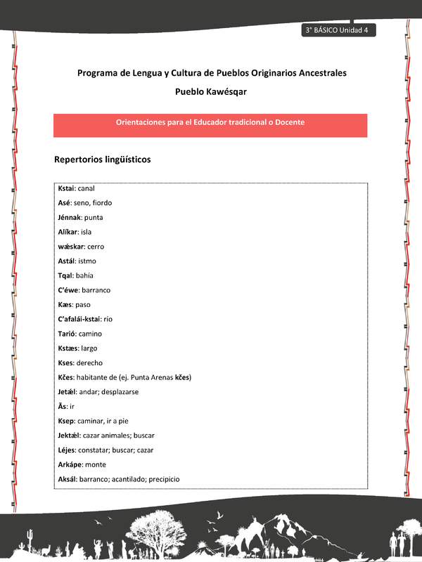 01-Orientaciones al docente - LC03 - Kawésqar - U4 - Repertorios lingüísticos