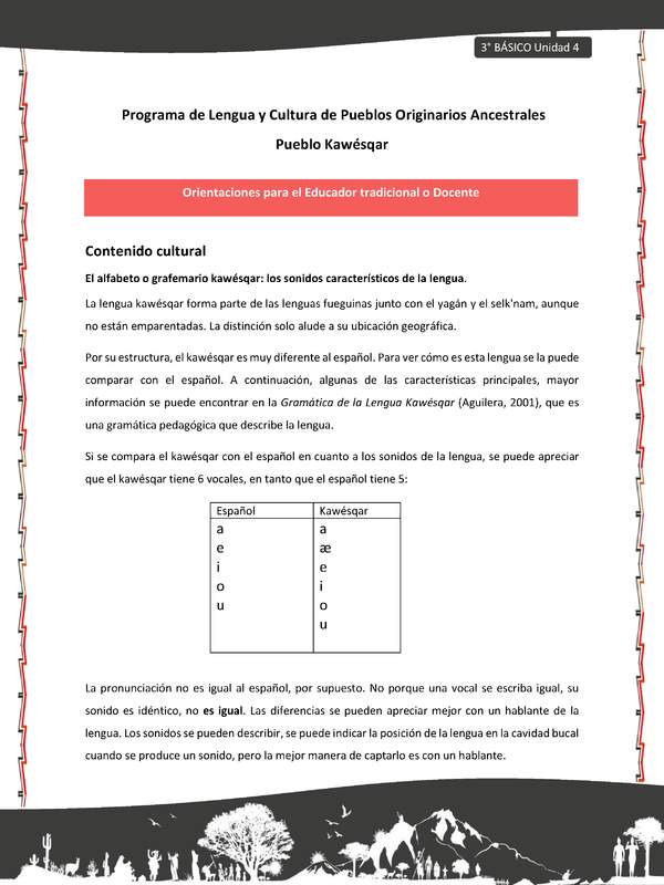 01-Orientaciones al docente - LC03 - Kawésqar - U4 - Contenido Cultural
