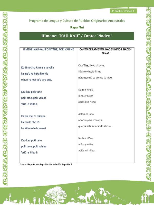 Hīmene: “KAU-KAU” / Canto: “Naden”