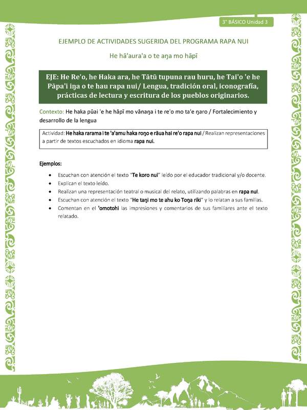 Realizan representaciones a partir de textos escuchados en idioma rapa nui