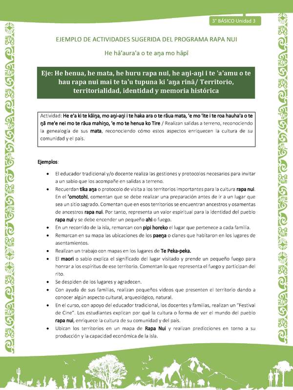 Realizan salidas a terreno, reconociendo la genealogía de sus mata, reconociendo cómo estos aspectos enriquecen la cultura de su comunidad y el país