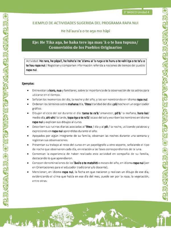 Registran y comparten información referida a nociones de tiempo del pueblo rapa nui