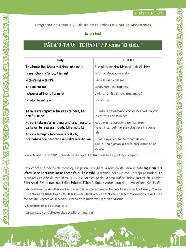 PĀTA'U-TA'U: “TE RAŊI” / Poema “El cielo”