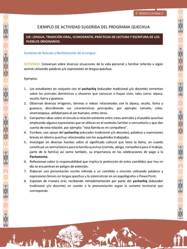  Conversan sobre diversas situaciones de la vida personal y familiar referida a algún animal utilizando palabras y/o expresiones en lengua quechua
