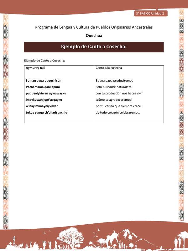 Ejemplo de Canto a Cosecha