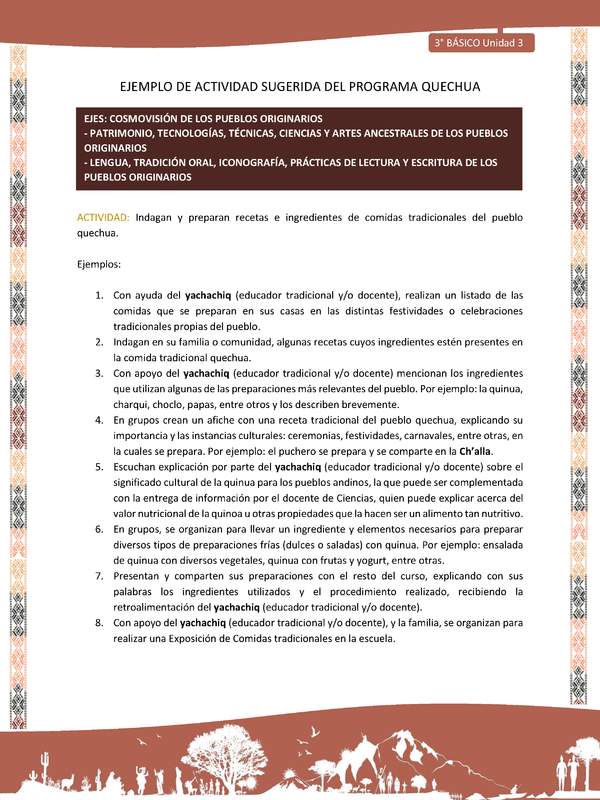 Indagan y preparan recetas e ingredientes de comidas tradicionales del pueblo quechua