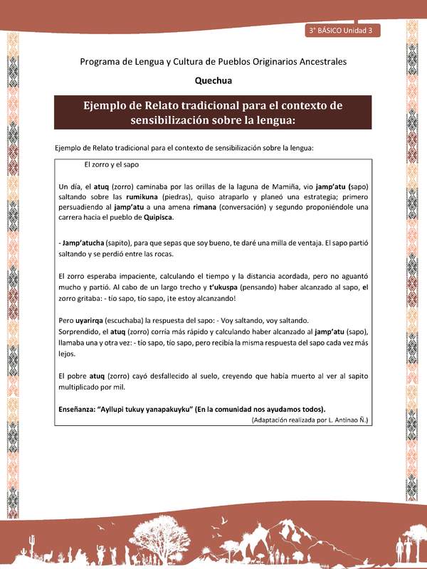 Ejemplo de Relato tradicional para el contexto de sensibilización sobre la lengua