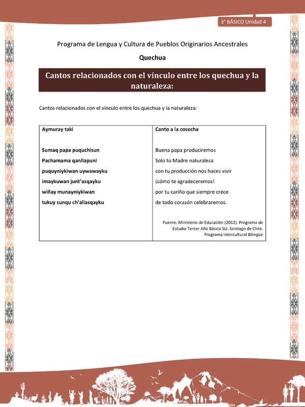 Cantos relacionados con el vínculo entre los quechua y la naturaleza
