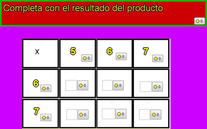 Tablas de multiplicar de 5, 6 y 7