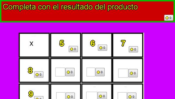 Tablas de multiplicar de 5, 6, 7, 8 y 9