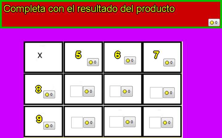 Tablas de multiplicar de 5, 6, 7, 8 y 9