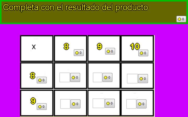 Tablas de multiplicar de 8, 9 y 10