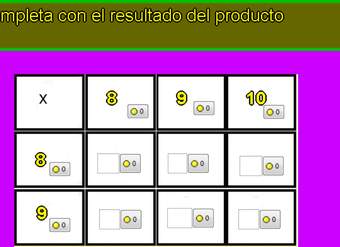 Tablas de multiplicar de 8, 9 y 10