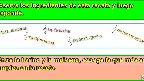 Ingredientes en una receta