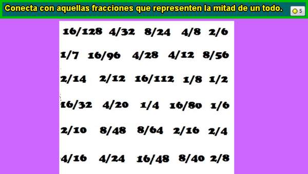 Fracciones iguales a 1/2