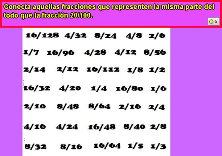 Fracciones iguales a 20/100