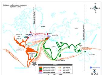 Rutas de exploradores con demarcación de tratados