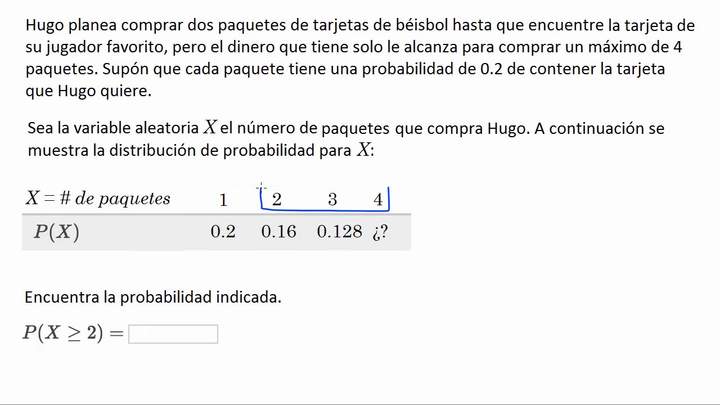 Ejemplo del análisis de una distribución discreta de probabilidad | Khan Academy en Español