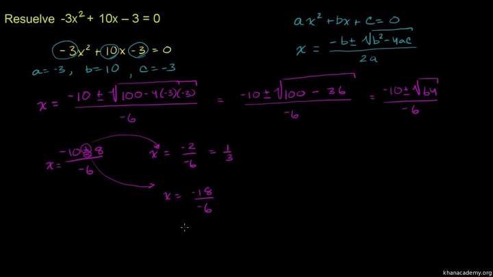 Ejemplo 5: usando la fórmula cuadrática