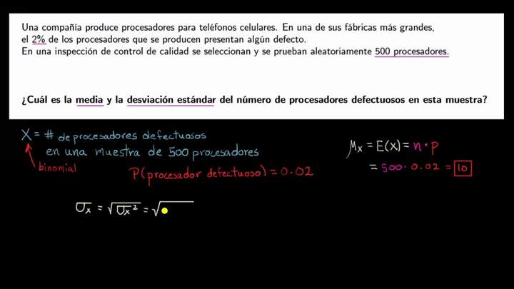 Encontrar la media y la desviación estándar de una variable aleatoria binomial