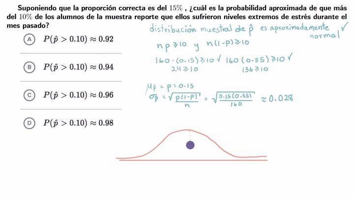 La probabilidad de una distribución muestral de proporciones muestrales | Khan Academy en Español