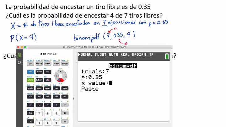 Funciones binompdf y binomcdf de la calculadora gráfica TI-84 | Khan Academy en Español