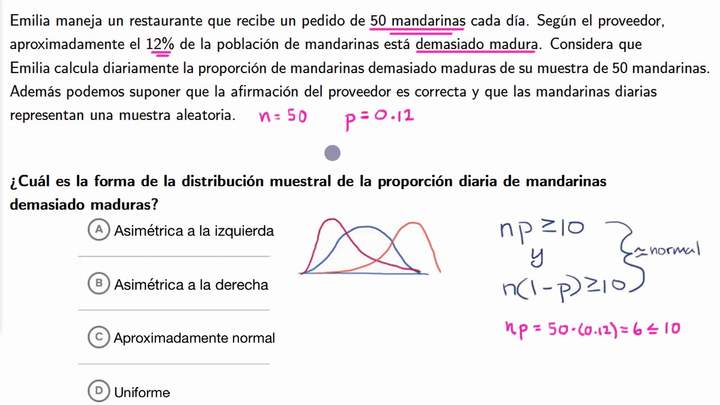 Las condiciones necesarias para una distribución muestral de proporciones muestrales