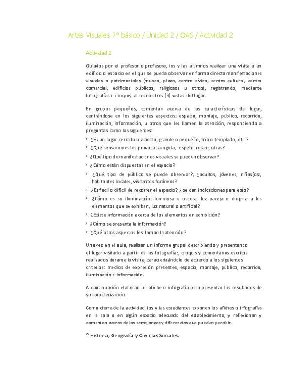 Artes Visuales 7° básico-Unidad 2-OA6-Actividad 2