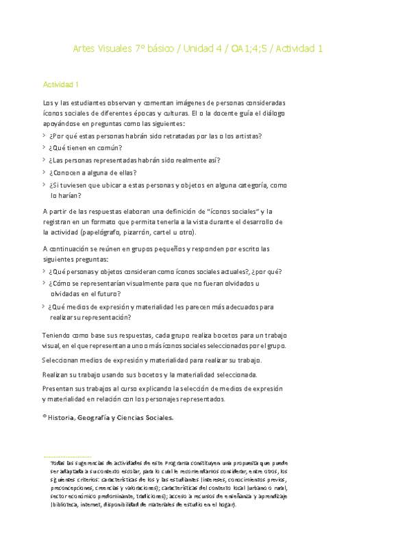 Artes Visuales 7° básico-Unidad 4-OA1;4;5-Actividad 1